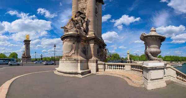 Entré Till Alexandre Bridge Paris Solig Dag Panoramabild — Stockfoto