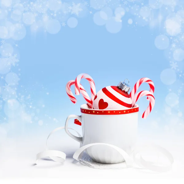 Red White Christmas Decorations Abstract Winter Background — Stock Photo, Image