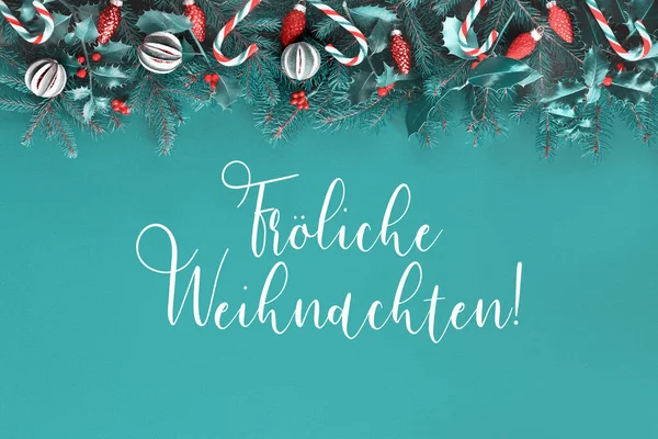 Text Frohliche Weihnachten German Means Happy Christmas Xmas Flat Lay — Stock Photo, Image