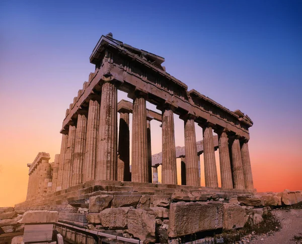 Temple Parthénon Sur Coucher Soleil Acropole Athènes Grèce — Photo