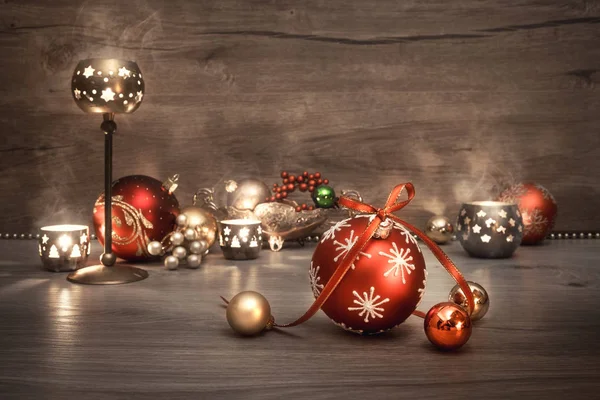 Vintage sfondo di Natale con candele e decorazioni, testo — Foto Stock