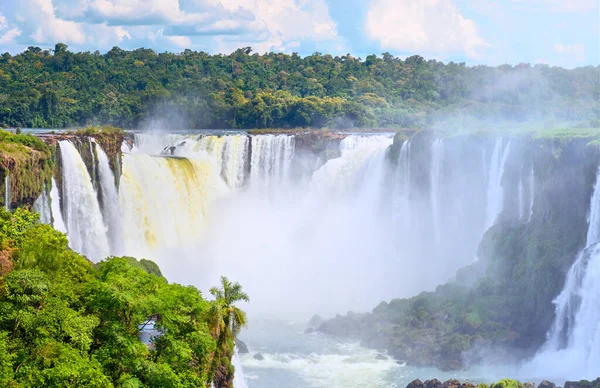 Arjantin Iguazu Şelaleleri Şeytan Ağzı Manzaralı Sis Sıçramalarla Dolu Birçok — Stok fotoğraf