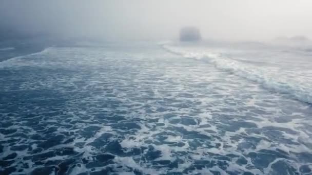 Беспилотник видит вспененную океанскую волну в туманный день Ариас-Бич, Орегон, США — стоковое видео