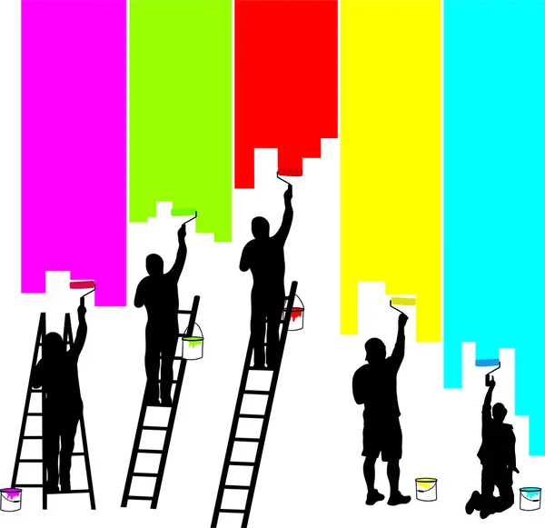 PAINTERS TEAM PERFORMING A COLOFULLY PAINTING — Stock Photo, Image