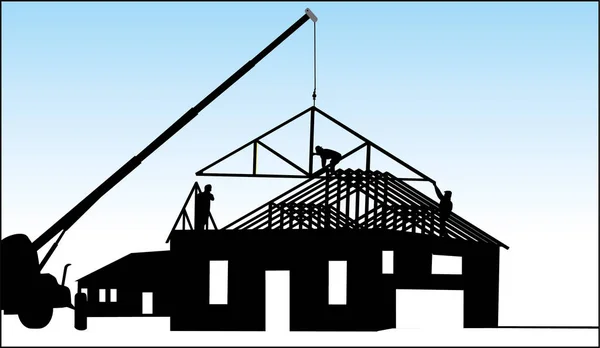 Yükleme ve bir ev çerçeve inşaatı — Stok Vektör