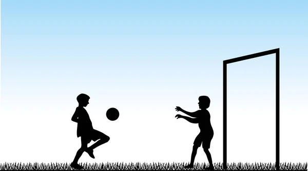 Молодые подростки весело играют в футбол — стоковый вектор
