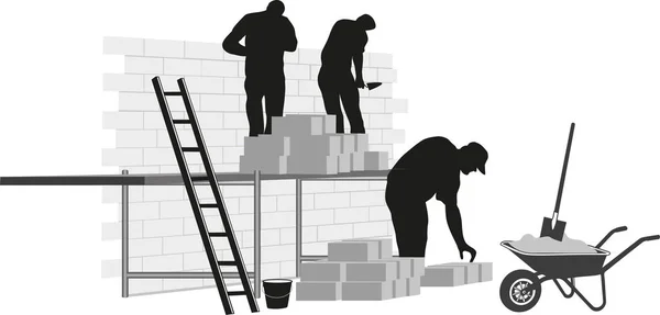 La construcción de un muro por profesionales — Vector de stock