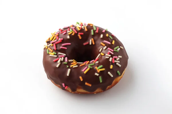 Chocolate frosted doughnut on white background — Stock Photo, Image