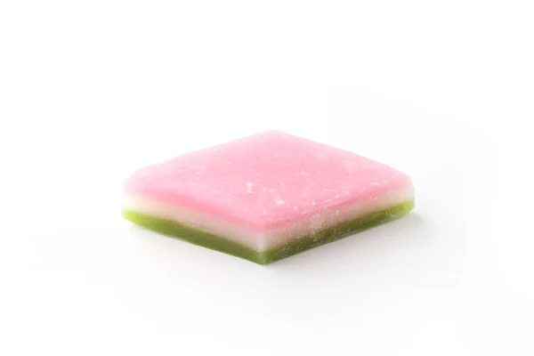 Hishimochi diamond-shaped tricolor rice cake Japanese traditional confectionery isolated on white background — Stock Photo, Image