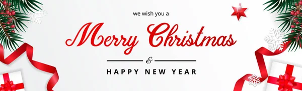 White Merry Christmas Banner, we wish you a merry christmas greeting, Realistic christmas background. Illustration.