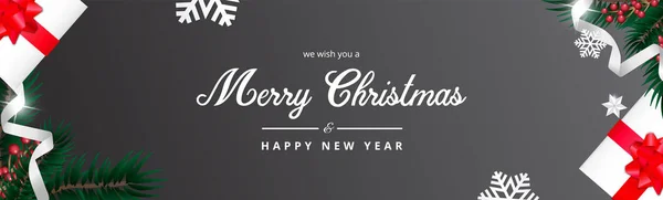 Dark Merry Christmas Banner Wish You Merry Christmas Greeting Realistic — Stock Photo, Image