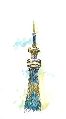 Tokyo gökyüzü ağaç yeni Landmark Japonya suluboya resim