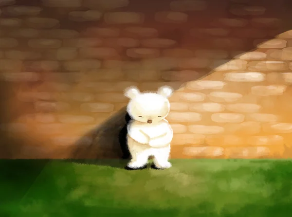 Triste, solitario astratto concetto illustrazione bianco orsacchiotto in piedi da solo — Foto Stock