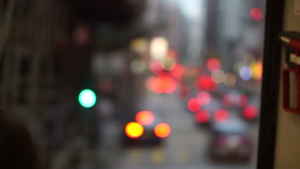 Hong Kong blur traffic view from bus public transportation at night — Stock Video