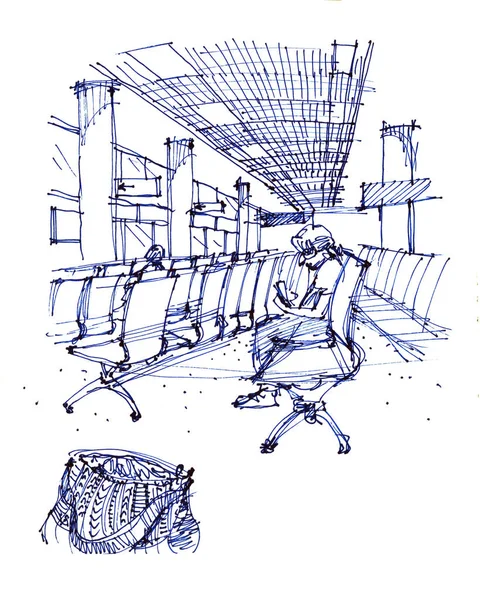 People watiting at airport hand sketch illustration