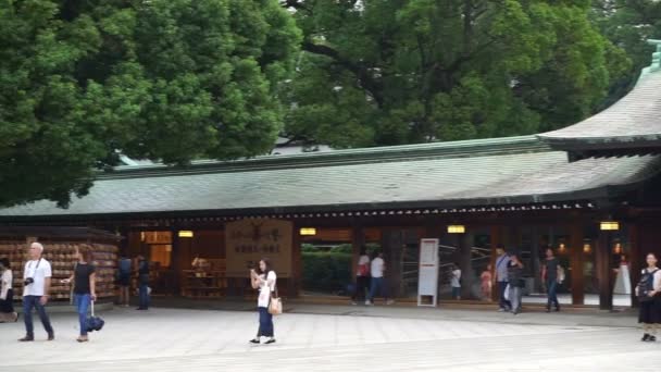 Токио, Япония - сентябрь 2016: Пан вид на главное здание святилища Мэйдзи, достопримечательность Японии — стоковое видео