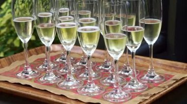 Satır ile şampanya kutlama için gözlük