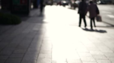 Güzel güneş kapısı ve Tokyo yaya cadde boyunca yürüyüş anonim Japon halkı atış bulanıklık