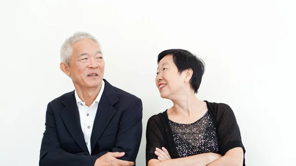 행복 한 아시아 수석 부부, 가족 비즈니스 소유자 파트너 초상화 함께 — 스톡 사진