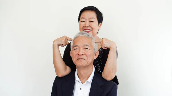 Feliz asiática senior pareja, familia negocio propietario socio retrato juntos — Foto de Stock