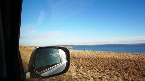 Road trip view POV point of view from inside car. Beautiful landscape of Iceland ocean — Stock Video