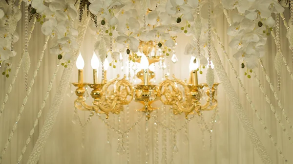 Beau fond de lustre et fleur blanche décoration de mariage — Photo