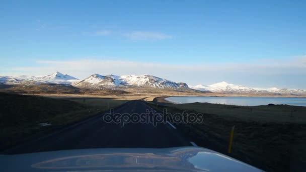 Видео Исландского Дорожного Путешествия Пейзаж Горы Серене Вид Небо — стоковое видео