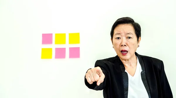 Asian business senior woman unhappy expression with copy space n — Stock Photo, Image