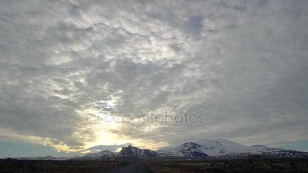 Ijsland Road Trip Bewolkt Vulkanische Landschap Weergave — Stockvideo