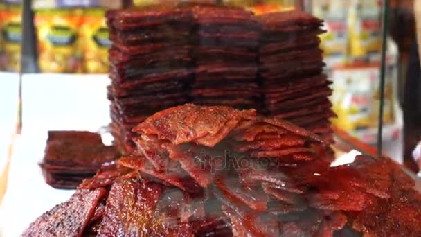 Bak Kwa Chinese Zoete Barbecue Varkensvlees Beroemde Souvenir — Stockvideo