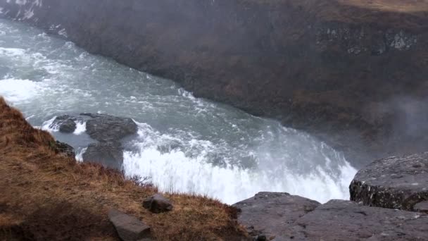 Волшебный Водопад Gullfoss Исландии Золотой Круг Замедленной Съемки 120 Кадров — стоковое видео