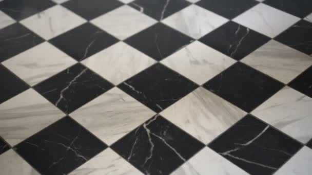 Black White European Marble Stone Checker Pattern Floor Interior