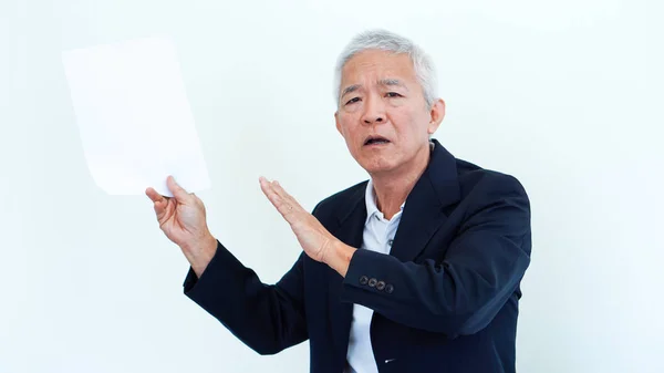 Asian senior businessman unhappy angry expression for report res — Stock Photo, Image