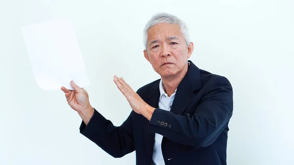 Asian senior businessman unhappy angry expression for report res — Stock Photo, Image