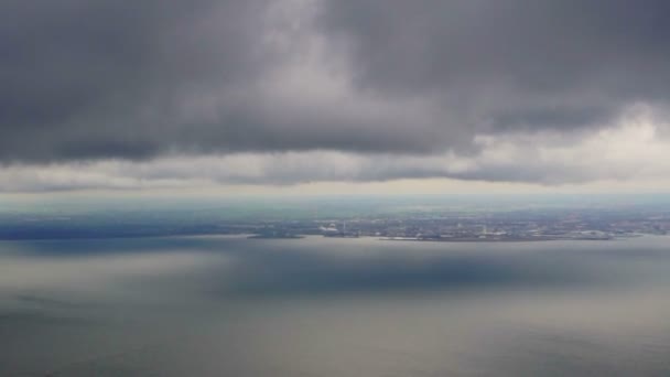 Kodaňské Letecké Panorama Město Panorama Oceán Krajina Pohled Zamračená Obloha — Stock video