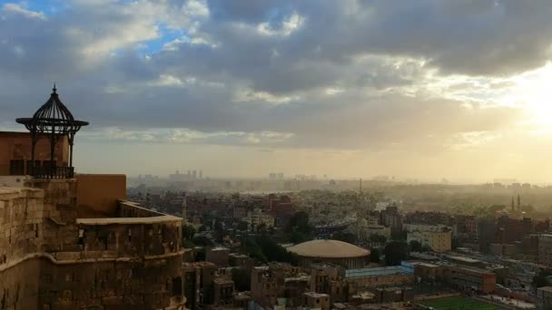 Skyline Van Cairo Egypte Stad Bij Zonsondergang Oude Geschiedenis Land — Stockvideo