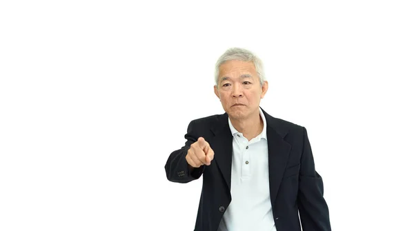 Asian senior CEO businessman say no decline deal copy space — Stock Photo, Image
