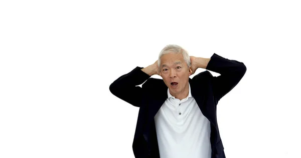 Asian senior CEO businessman yell shouting to unexpected problem — 스톡 사진