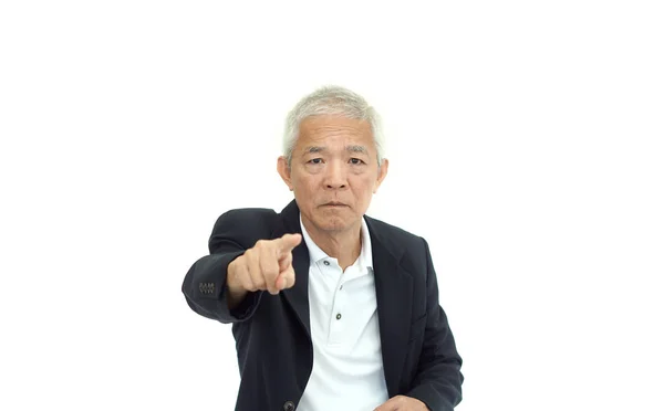 Ázsiai vezető üzletember dühös és mutogató kifejezés — Stock Fotó