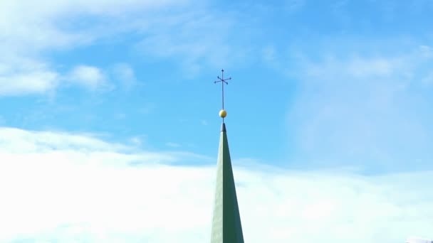 European Architect Detail Weather Vane Directional Point Tower Top Blue — Stock Video