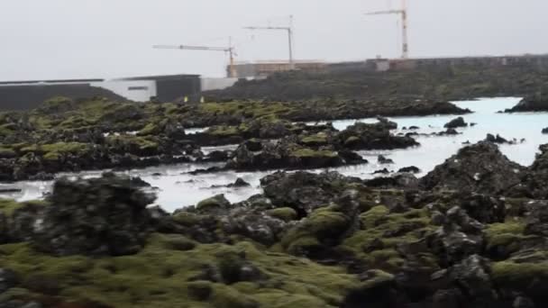 Islandia Construcción Camino Laguna Azul Paisaje Único — Vídeos de Stock