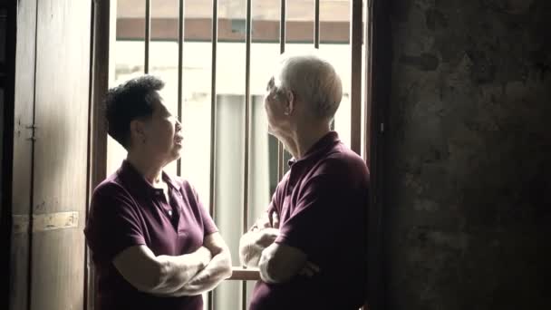 Asian Senior Elderly Couple Serious Discuss Problems Next Step Life — Stock Video