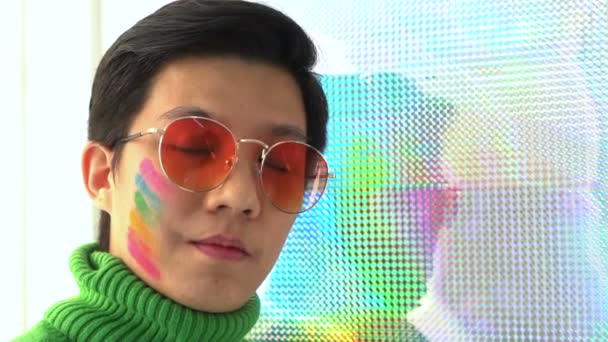 Colorful Background Asian Lgbt Woman Reflection Support Homosexual Rights Rainbow — Stock Video