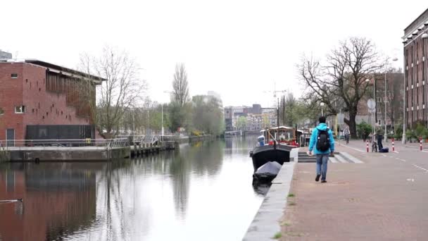 Ruhige Gegend Von Amsterdam Holland Während Der Nebensaison — Stockvideo