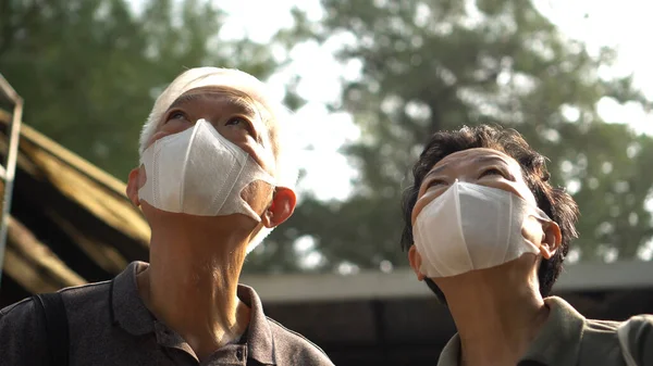 Hopplösa Asiatiska Kinesiska Par Medveten 2019 Ncv Utbrott Och Smog — Stockfoto