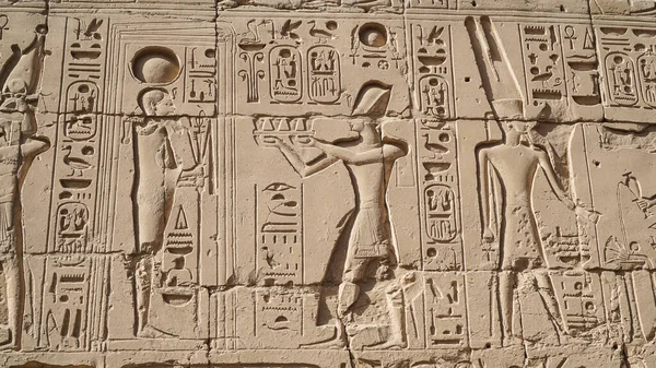 Karnak Temple Heiroglyphic Pharaoh God Carving Sandstone Wall — Stock Photo, Image