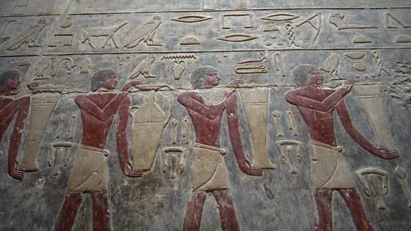 Egyiptom Színes Festék Hieroglifa Bőség Niles Folyó Emberek Élelmiszer Mezőgazdasági — Stock Fotó