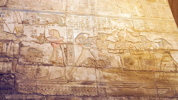 Luxor Egito Karnak Templo Arenito Ansiava Parede Hieroglphic Coluna Faroá — Fotografia de Stock