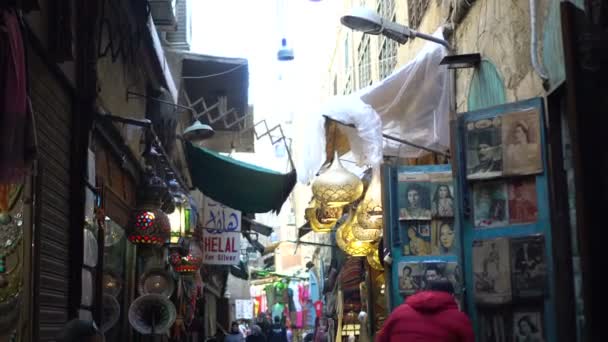 Κάιρο Αίγυπτος Δεκ 2019 Khan Αγορά Σοκάκι Διάσημο Εμπορικό Σουβενίρ — Αρχείο Βίντεο