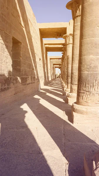 宝地非利士庙宇阿斯旺埃及建筑象形文字和柱体在晴朗的蓝天 — 图库照片